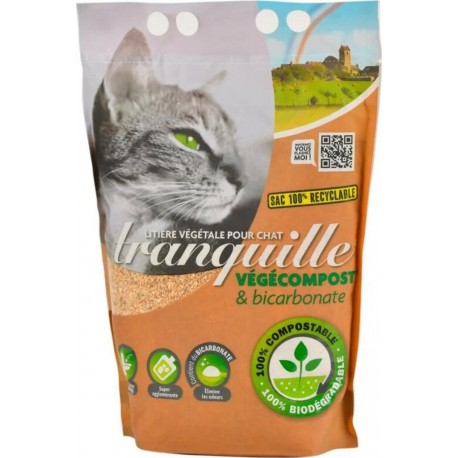 TRANQUILLE Litière végétale Végécompost & Bicarbonate anti-odeurs 4L