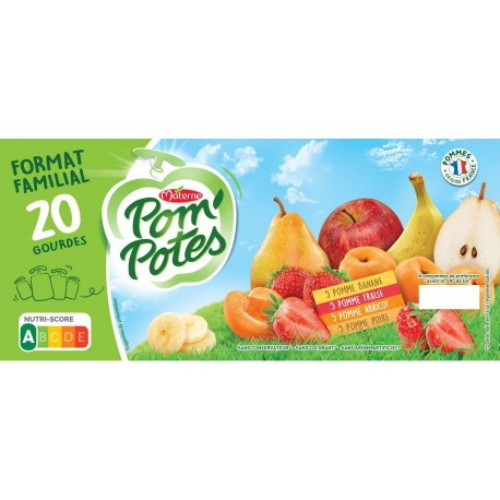 Pom'Potes Compotes en gourde Pomme Banane Fraise Abricot Poire 20x90g 1.8Kg