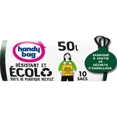 Handy Bag Sacs poubelle à liens recyclés 50L x10 sacs