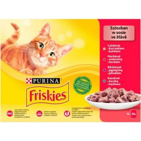 Purina Aliments Pour Chat Friskies Mix Poulet Veau Agneau Canard 12x85g 1.02Kg