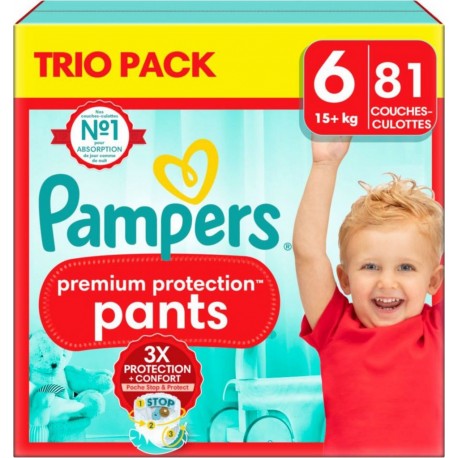 PAMPERS Couches Culottes Bébé Premium Protection Pants 15+Kg Taille 6 pack de 81 couches