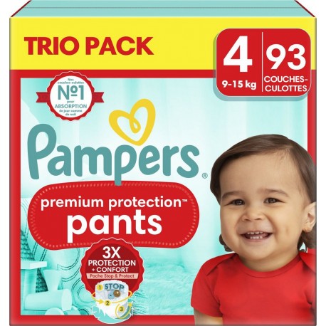 PAMPERS Couches Bébé Premium Protection Pants 9 15Kg Taille 4 pack de 93 couches culottes