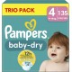 PAMPERS Couches Bébé Baby Dry 9 14Kg Taille 4 pack de 135 couches