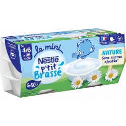 NESTLE Dessert pour bébé nature dès 4/6 mois P'tit brassé 4x50g 200g