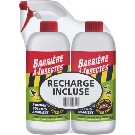 BARRIERE INSECTES Insecticide Insectes Rampants Volants Acariens 1L avec une recharge BARRIERE A INSECTES le flacon et une recha