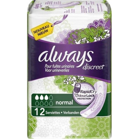 Always Discreet Serviettes Pour Fuites Urinaires Normal x12 (lot de 3)