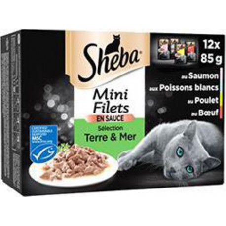 Sheba Mini filets en sauce sélection Terre & Mer pour chats 12x85g 1020g