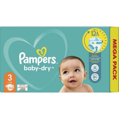 PAMPERS Baby-dry couche taille 3 (6-10Kg) 104 couches