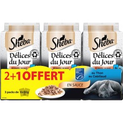 Sheba Sachets repas pour chats Poissons 3 packs de 6x50g 300g