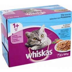 Whiskas CHAT 1+AN SACHETS FRAÎCHEUR SÉLECTION AUX POISSONS en gelée 12x100g (lot de 2)