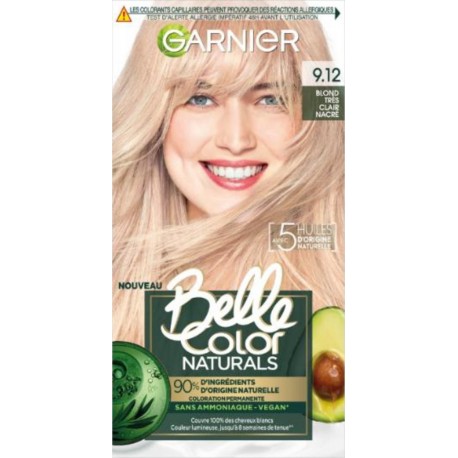 CLAIR BELLE COLOR NATURALS COLORATION PERMANENTE BOITE CARTON 1CT 8 SEMAINES 5 HUILES NATURELLES BLOND TRES NACRE CREME COLORATI