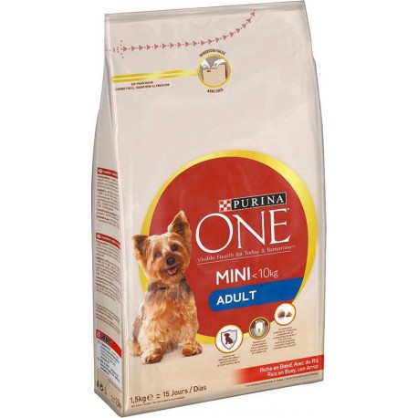 Purina One Croquettes Chien Adult Mini -10Kg Boeuf 1,5Kg (lot de 3)