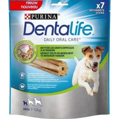 Purina Dentalife Bâtonnets Pour Chiens Mini 7 à 12Kg Texture Alvéolée Facile à Mâcher 115g (lot de 8 sachets)