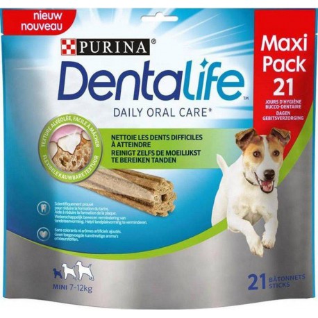 Purina Dentalife Bâtonnets Pour Chiens Mini 7 à 12Kg Texture Alvéolée Facile à Mâcher Maxi Pack 345g (lot de 4 sachets)