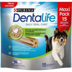 Purina Dentalife Bâtonnets Pour Chiens Medium 12 à 25Kg Texture Alvéolée Facile à Mâcher Maxi Pack 345g (lot de 4 sachets)