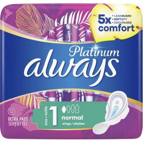 Always platinum serviettes hygiéniques normales+ x12 Taille 1 paquet 12