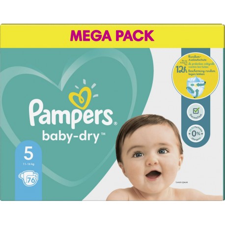 Pampers Couches bébé Taille 5 11-16Kg Baby Dry x76