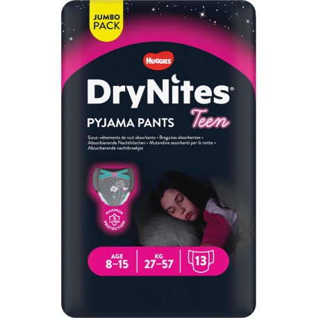 Huggies Couches Teen taille 8-15 ans 27-57Kg de nuit pour fille x13 (lot de 2)