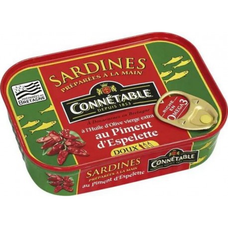 CONNETABLE sardines à l'huile d'olive vierge extra et piment d'Espelette 135g