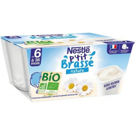 Nestlé P'tit Brassé Nature BIO sans sucres ajoutés dès 6 mois 4x90g 360g