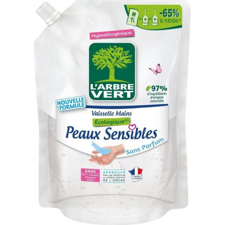 L'Arbre Vert RECHARGE VAISSELLE MAINS PEAUX SENSIBLES 1L