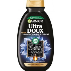 GARNIER Ultra DOUX Shampooing Hydratant & Équilibrant au Charbon Magnétique & Fleur de Nigelle Pour Cheveux Normaux à Gras 250ml