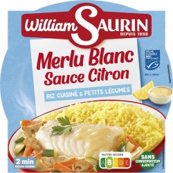 WILLIAM SAURIN Plat Cuisiné Merlu Blanc Sauce Citron et Riz 300g