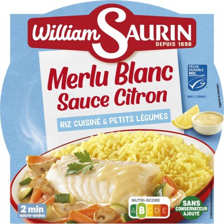 WILLIAM SAURIN Plat Cuisiné Merlu Blanc Sauce Citron et Riz 300g