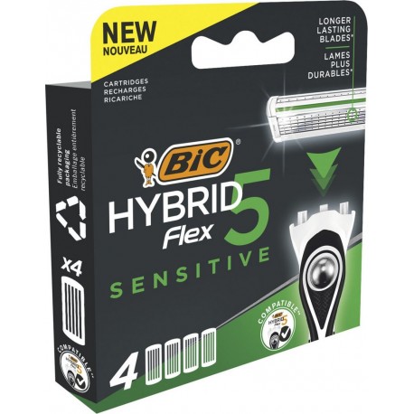 BIC Lame de rasoir Pour Homme Hybrid 5 Flex Sensitive 4 recharges