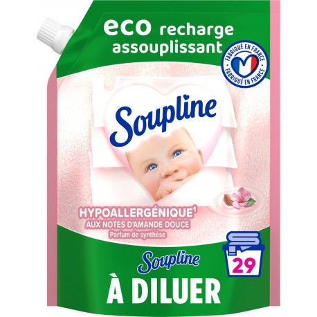 SOUPLINE Adoucissant Concentré Bébé Hypoallergénique Amande douce l' éco-recharge de 600ml