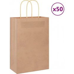 Vidaxl Sacs En Papier 50 Pcs Avec Poignées Marron 21x11x31 Cm