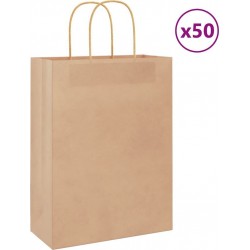 Vidaxl Sacs En Papier 50 Pcs Avec Poignées Marron 26x12x35 Cm