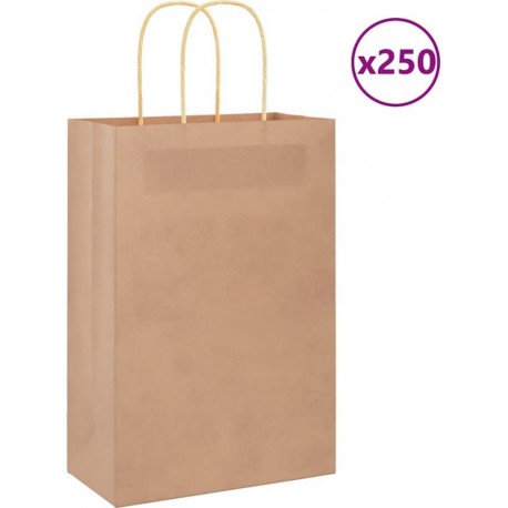 Vidaxl Sacs En Papier 250 Pcs Avec Poignées Marron 21x11x31 Cm