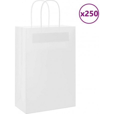 Vidaxl Sacs En Papier 250 Pcs Avec Poignées Blanc 21x11x31 Cm