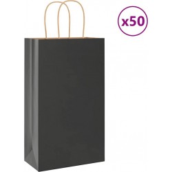 Vidaxl Sacs En Papier 50 Pcs Avec Poignées Noir 21x11x36 Cm