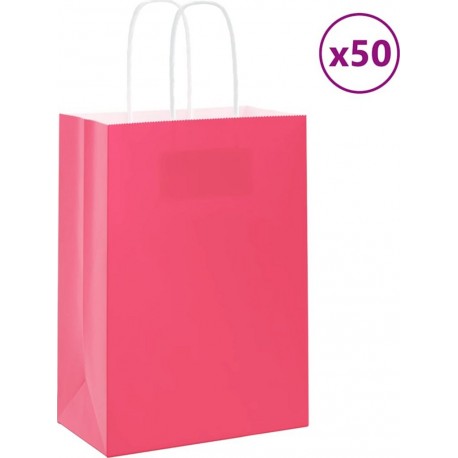 Vidaxl Sacs En Papier 50 Pcs Avec Poignées Rose 15x8x21 Cm
