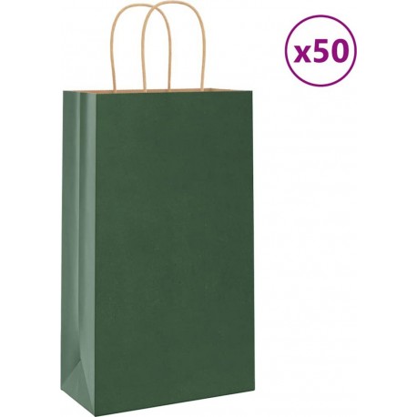 Vidaxl Sacs En Papier 50 Pcs Avec Poignées Vert 21x11x36 Cm