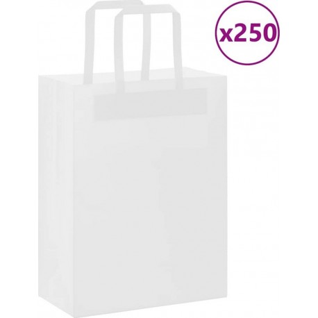 Vidaxl Sacs En Papier 250 Pcs Avec Poignées Blanc 21x11x28 Cm