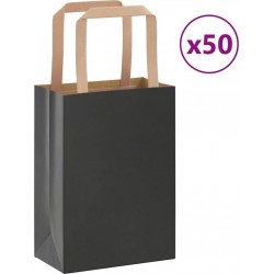 Vidaxl Sacs En Papier 50 Pcs Avec Poignées Noir 15x8x21 Cm