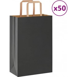 Vidaxl Sacs En Papier 50 Pcs Avec Poignées Noir 21x11x31 Cm
