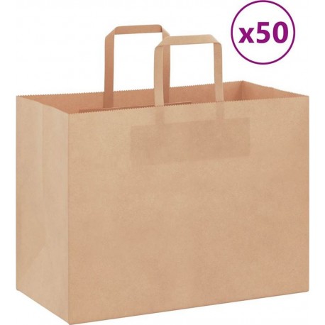 Vidaxl Sacs En Papier 50 Pcs Avec Poignées Marron 32x17x25 Cm