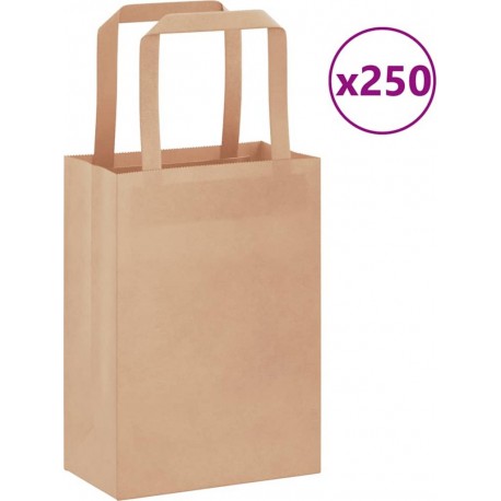 Vidaxl Sacs En Papier 250 Pcs Avec Poignées Marron 15x8x21 Cm