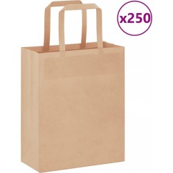 Vidaxl Sacs En Papier 250 Pcs Avec Poignées Marron 18x8x22 Cm