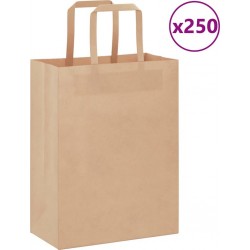 Vidaxl Sacs En Papier 250 Pcs Avec Poignées Marron 21x11x28 Cm