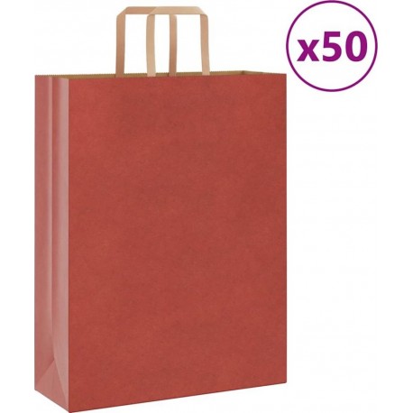 Vidaxl Sacs En Papier 50 Pcs Avec Poignées Rouge 32x12x42 Cm