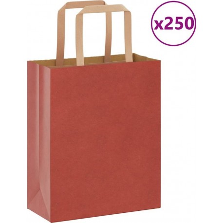 Vidaxl Sacs En Papier Bags Pcs Avec Poignées Rouge 18x8x22 Cm