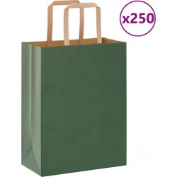 Vidaxl Sacs En Papier 250 Pcs Avec Poignées Vert 21x11x28 Cm