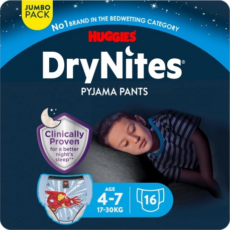 HUGGIES DRY NITES MARVEL SPIDERMAN TRAINING PANTS SAC 16CT 1CT 17-30 KG EXTRA LARGE GARCON