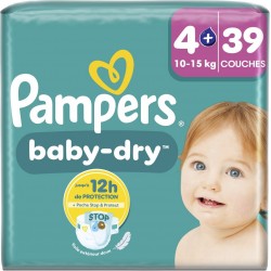 PAMPERS Couches Bébés Baby-Dry 10-15Kg Taille 4+ x39 couches