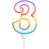 PARIS PRIX Bougie D'anniversaire chiffre 3 10cm Multicolore
